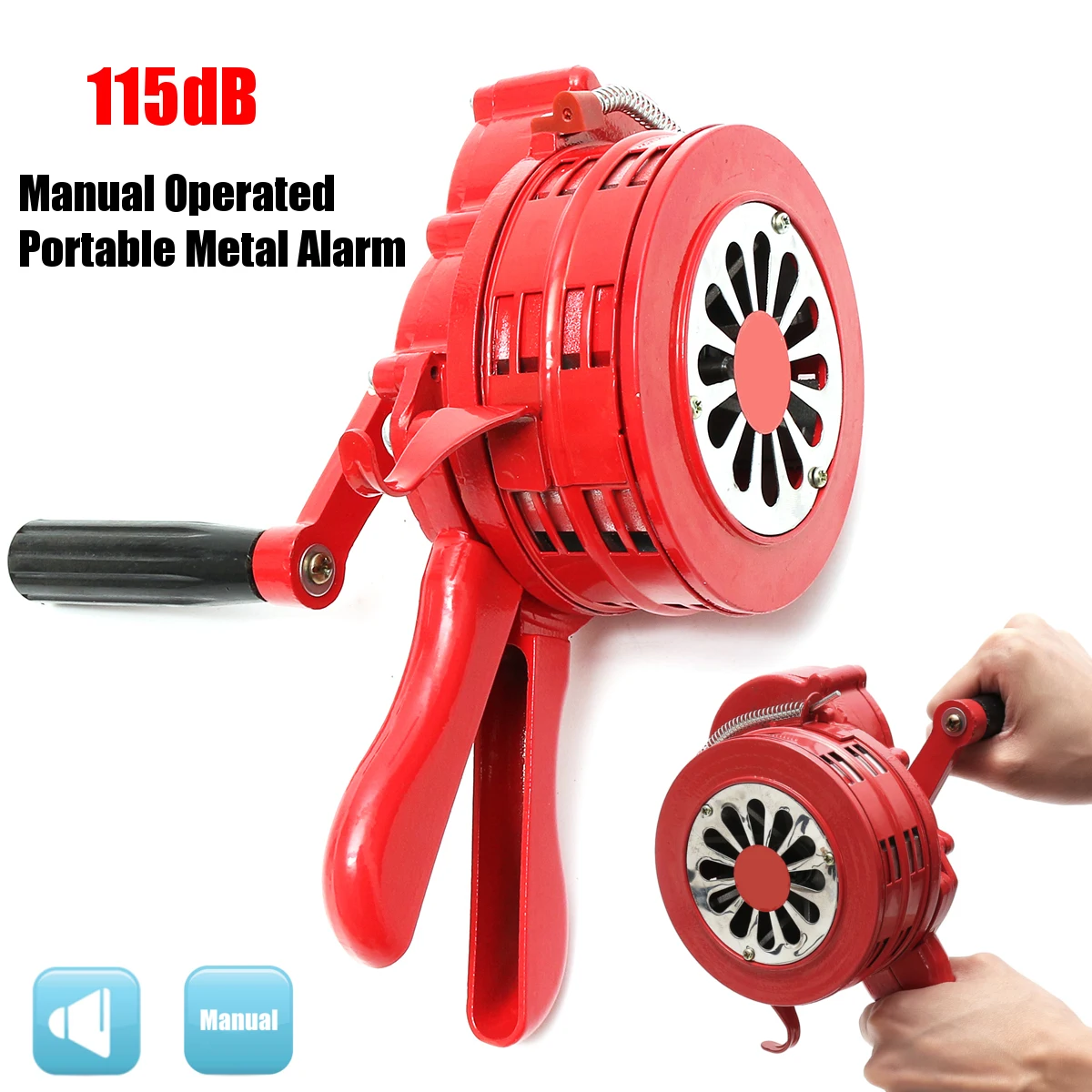 

4.5" Red Aluminium Alloy Handheld Manual Operated Security Alarm Air Raid Siren Portable Safety