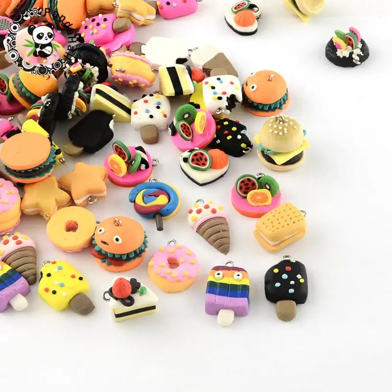 

Handmade Food Polymer Clay Pendants, Jewelry Findings, Mixed Color, 17~29x13~20x7~21mm, Hole: 2mm