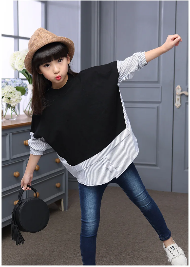 long sleeve girls tops blouses children's fashion clothing spring 2018 striped sleeve patchwork blouse shirt baby girl clothes (8)