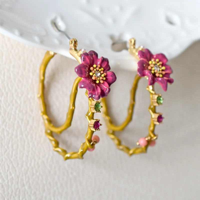 

Warmhome Trendy Jewelry Enamel Glaze Copper Fashion Cosmos Flower Gem For Women Earrings