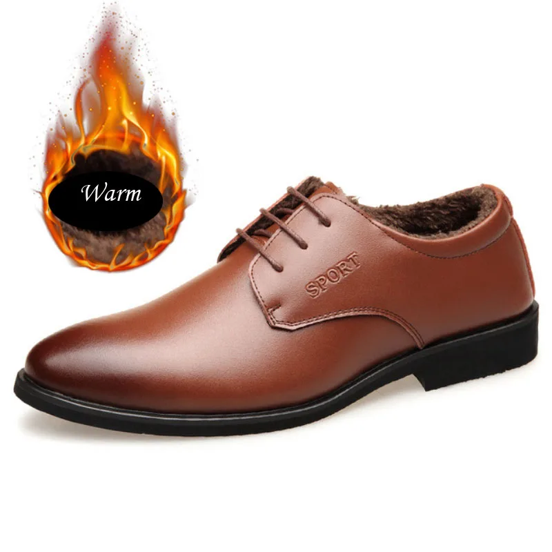 2018 Winter Large Size 39 46 Men Business Dress Shoes Fur Warm Casual