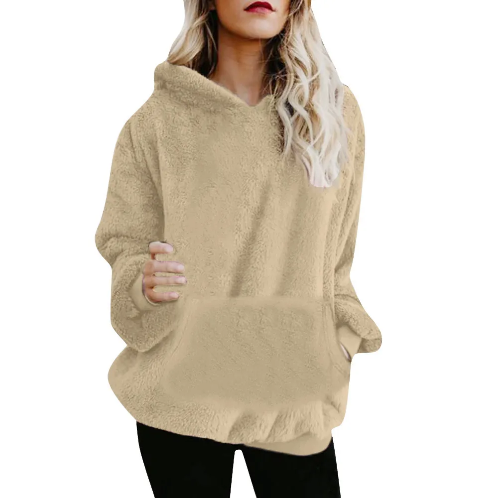 Buy Autumn Winter Fur Fluffy Hooded Sweatshirts Women Winter Warm Wool Zipper