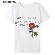 GRUIICEEN/ женская футболка с коротким рукавом и круглым вырезом, цветочный+ Повседневная С буквенным принтом, топы, футболки, подходящие ко всему, новые весенние SG-0819439