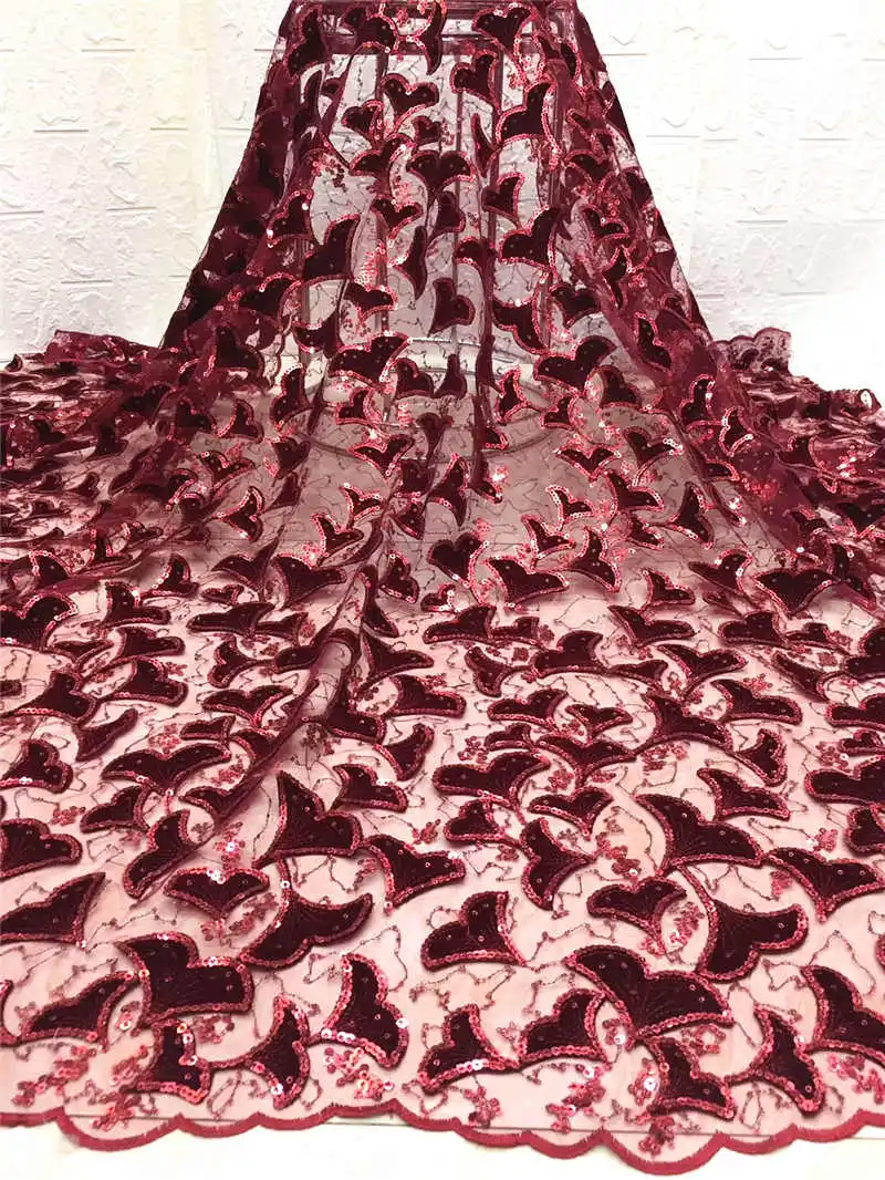 

2019 Latest Velvet Lace Fabric With Sequins High Quality Embroidered African French Tulle Mesh Laces Fabric For Wedding FJA28-4