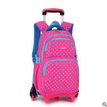 Детский Школьный рюкзак с колесами, Детские рюкзаки на колесиках, Детская сумка на колесиках для девочек, дорожный Рюкзак-тележка сумка для детей - Color: 6wheels rose red