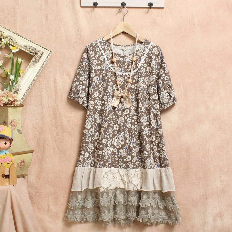 Синяя шляпа Harajuku с коротким рукавом прямое кружевное платье оборками изящное