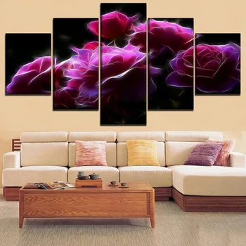 

HD Prints Paintings Canvas Modular Framework 5 Pieces 3D Abstract Fractal Pink Rose Flower Pictures Modern Wall Art Decoration