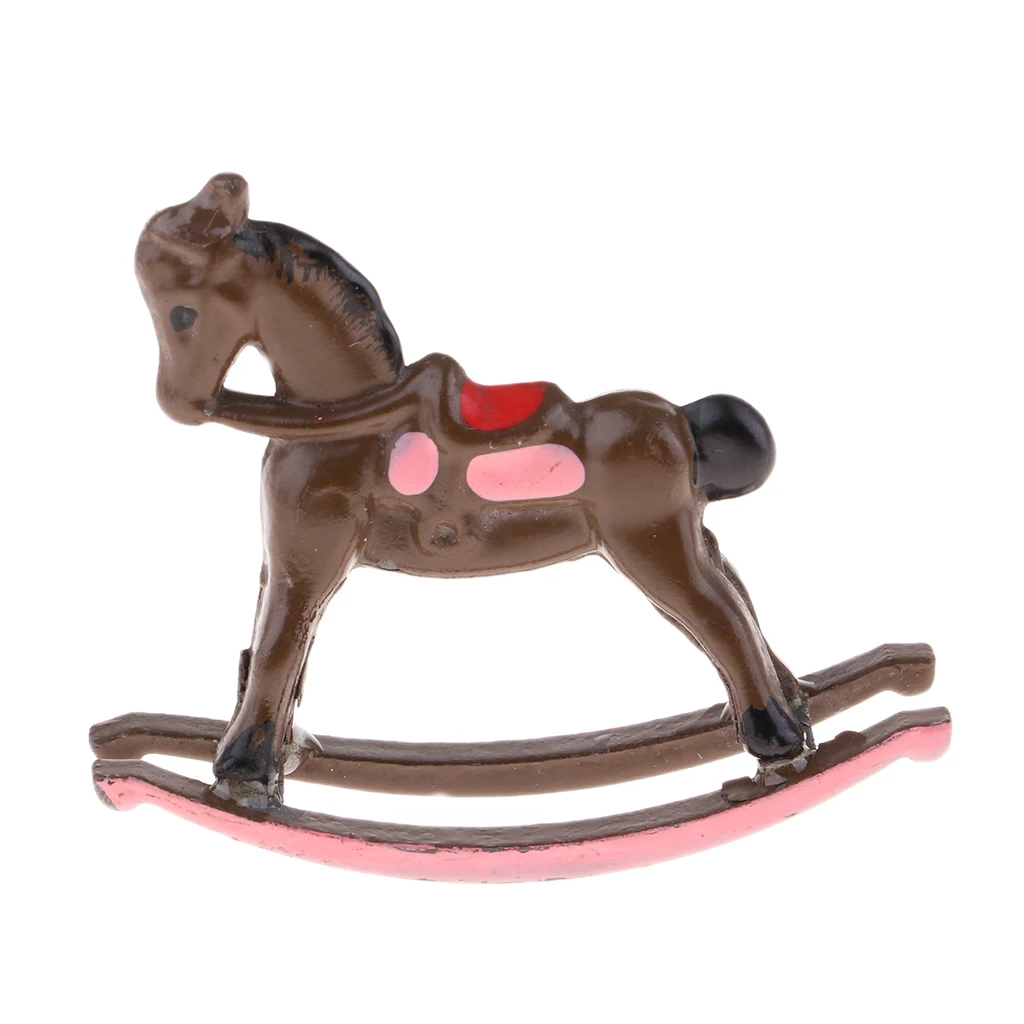 Metal Rocking Horse for 1:12 Dollhouse Miniature Nursery Room Ornament - Kids Birthday Gifts Coffe