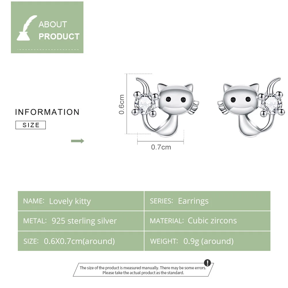 WOSTU, Настоящее серебро 925 пробы, Симпатичные серьги-гвоздики с котом, маленькие серьги для женщин, свадебные, обручальные ювелирные изделия CTE246