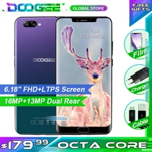 Doogee y7 plus celular 6.18 polegada 1080*2246 tela mtk6757 octa-core 2.5ghz 6gb ram 64gb rom 16.0mp + 13.0mp 5080mah android 8.1