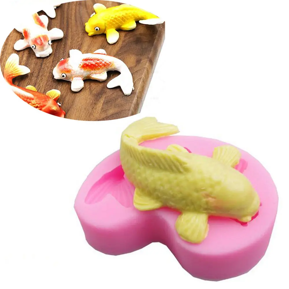 1pc Koi Fish Cartoon Silicone Fondant Cake moulds 3D Fish Candle Moulds