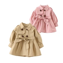 Милый плащ для маленьких девочек однотонное пальто с поясом в европейском стиле для детей от 9 до 36 месяцев, верхняя одежда для новорожденных, пальто, Лидер продаж