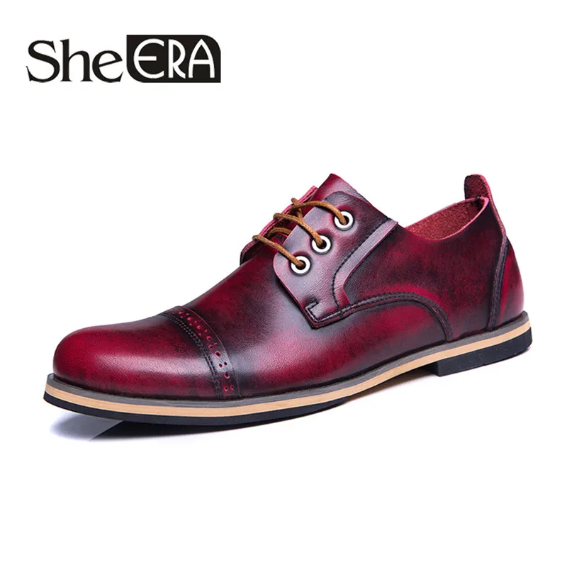 

She ERA Autumn Fashion Men Casual Shoes Genuine Leather Brand Designer Flat Shoes Men Comfortable Oxfords Retro British Footwear