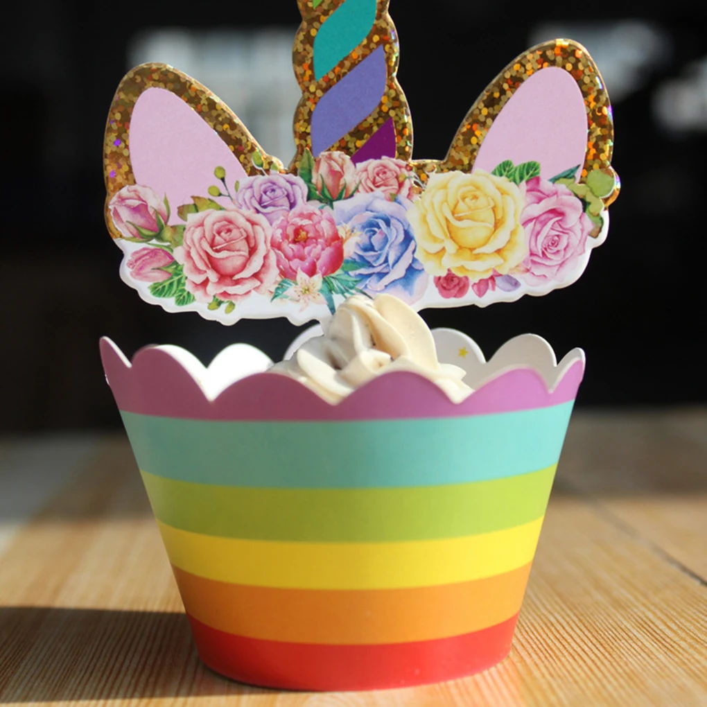 

12PCS Surrounding Edge Inserted Card Animal Gilding Cupcake Toppers Cupcake Decorations for Birthday Party