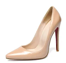 2017 Sexy Extreme High Heeled ShoesWoman Red Sole Shoes Nude Pointed Toe OL Wedding Shoe Brand Genuine Leather Red Bottoms Pumps