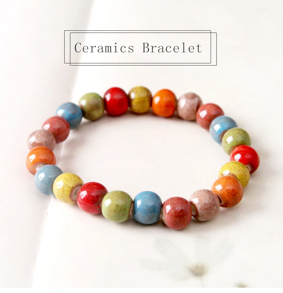 Women's Fashion Ceramic Bracelets Trendy Simple Sweet Style Round Beaded Strand Bracelet For Lady Girls Birthday Gifts 2018 New (1)