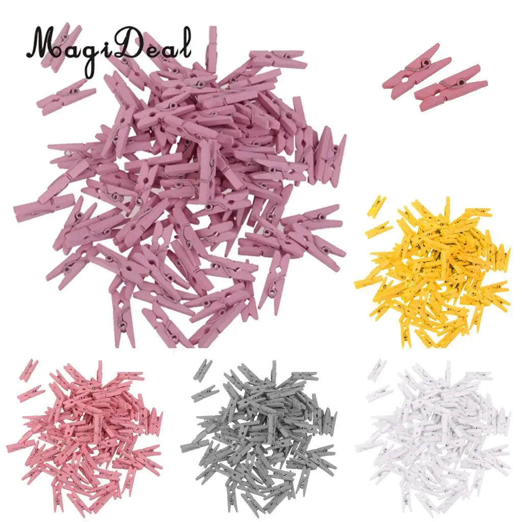 MagiDeal 50pcs Mini Wooden Clothes Photo Paper Peg Clothespin Craft Clips White Clips Laundry AccessoriesPin Photo Clothespin 
