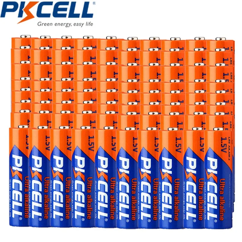 

100 x PKCELL AA battery LR6 1.5V 2A Alkaline Battery primary batteries AA lr6 AM3 E91 MN150 batteries for MP3 camera