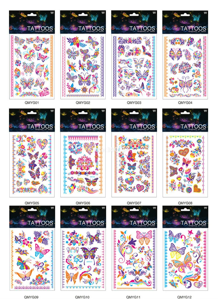Louco do Partido Atacado Luminosa Fluorescente Luz Férias Tatuagem Temporária Harajuku Boate Fluorescência Tatuajes Corpo 500 Pcs 29 High Quality Beleza e saúde
