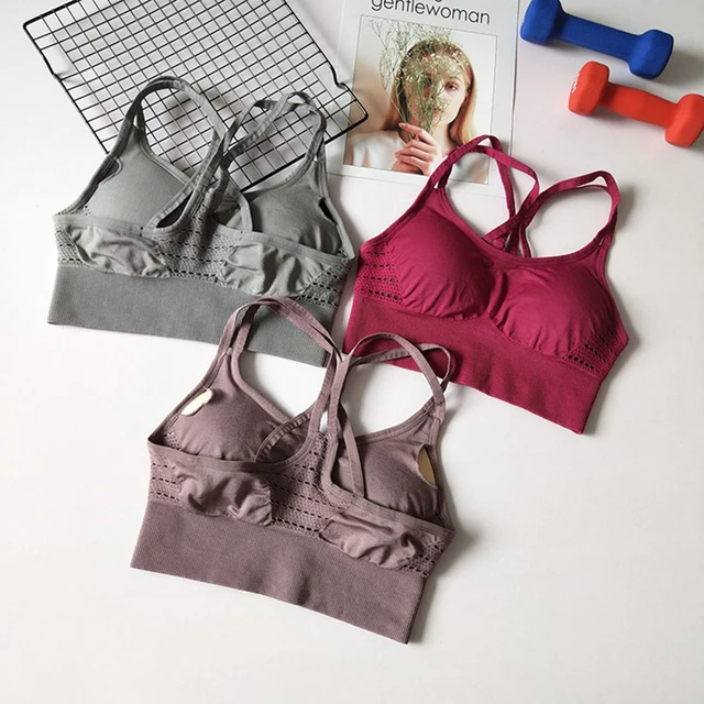 US $9.13 Energy Seamless Sports Bra Running Back Cross Strappy Yoga Bra With Removable Pads Brassiere Sport 
