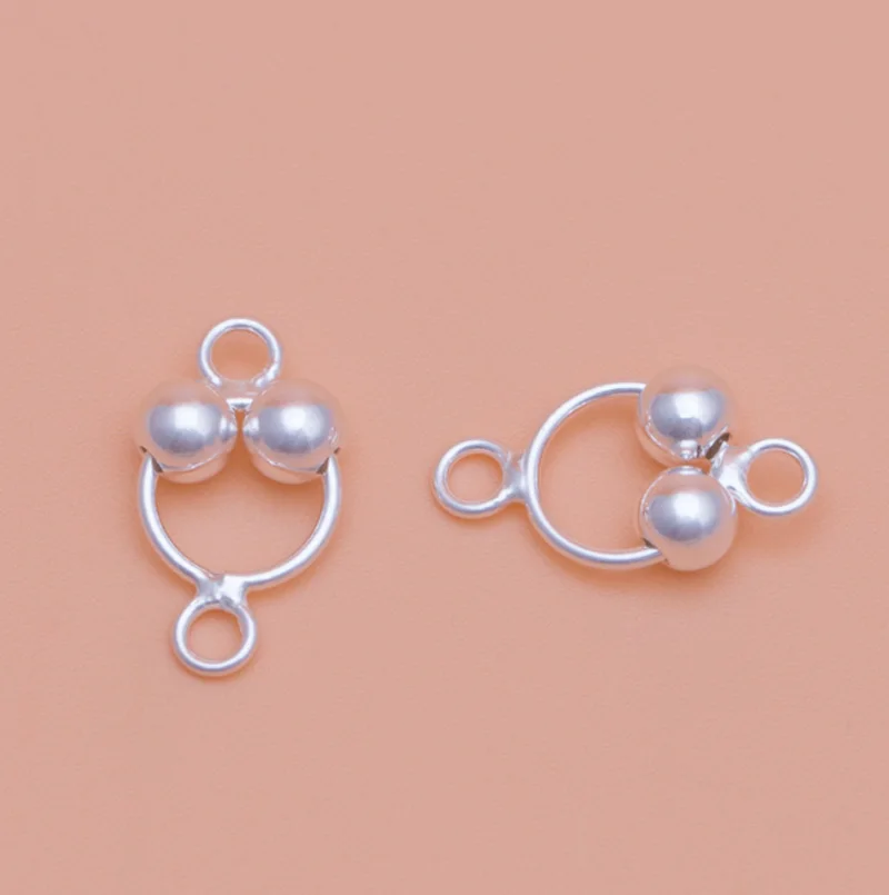 925 Sterling Silver double ball beads connector charms ring round