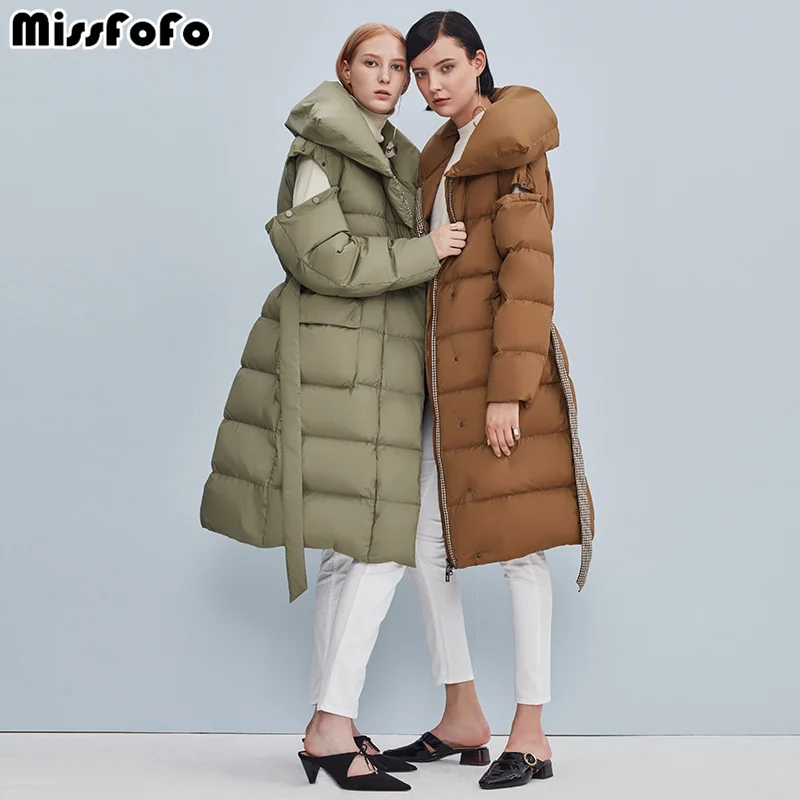 MissFoFo бренд светильник пуховое пальто котенок вниз жилет тонкий длинный женский Куртка с поясом зеленый Модный S-2XL