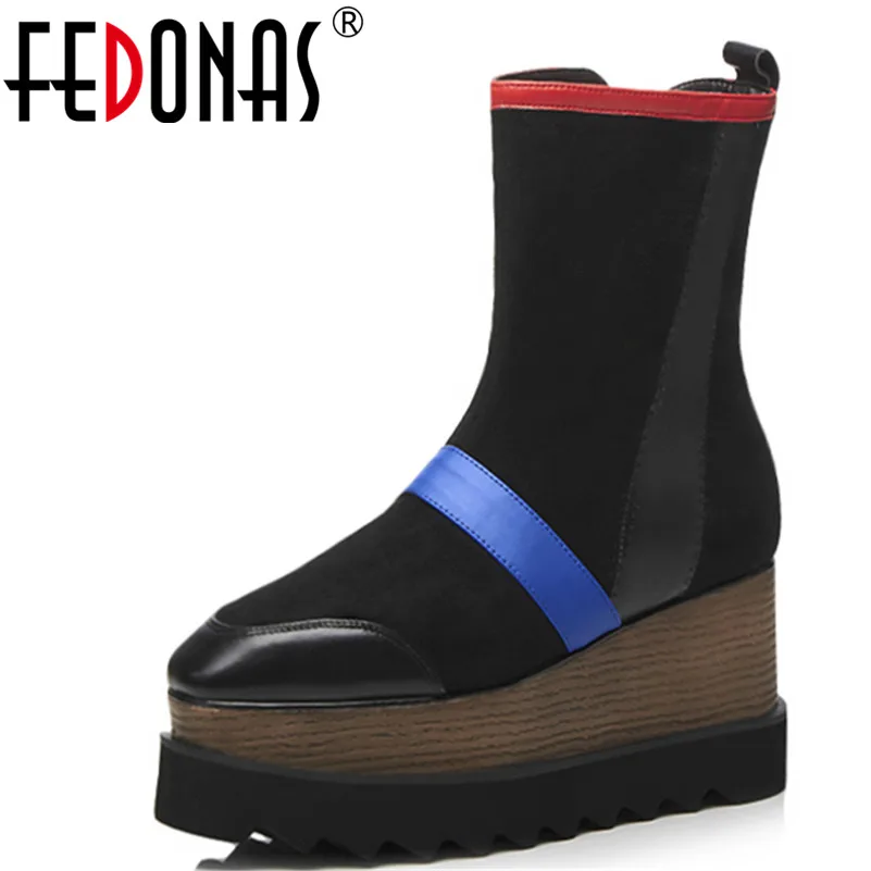 

FEDONAS 1Fashion Women Mid-Calf Boots Autumn Winter Warm Wedges High Heels Shoes Woman Round Toe Platforms Casual Quality Boots