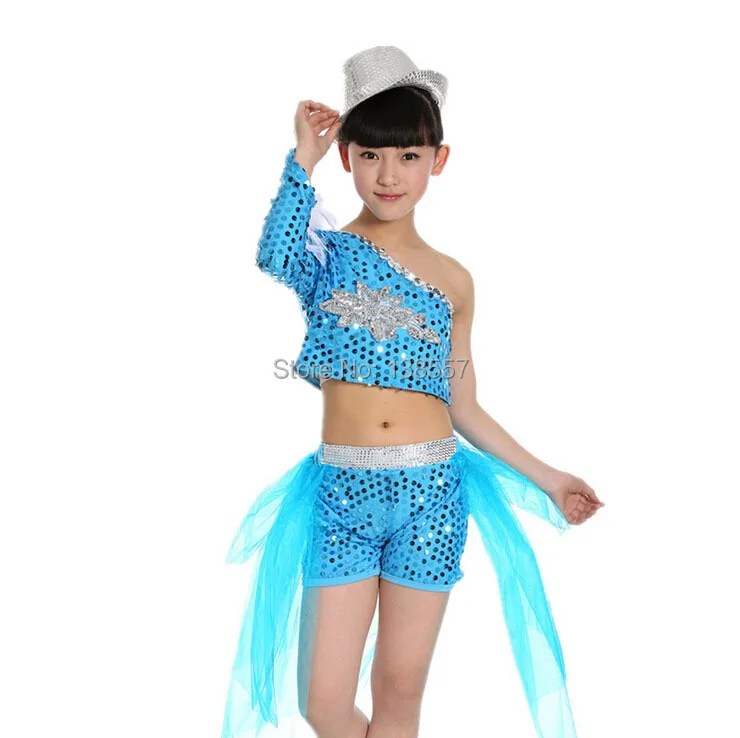 Children dance suit girls jazz dance costumes children bright skin