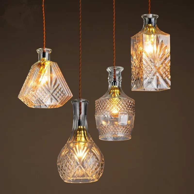 

Creative Arts personalized retro chandelier lighting led Restaurant Cafe Bar loft lighting glass bottle chandelier