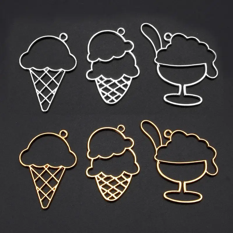 

30Pcs Assorted Ice Cream Cones Metal Frame Jewelry UV Resin Charm Bezel Setting