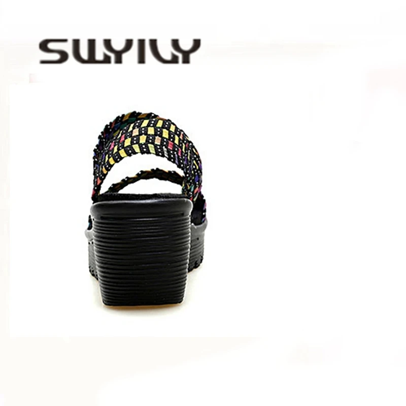 SWYIVY Women Slimming Sandals Platform Hand-woven Summer Large Size Height Increasing Comfortable Female Toning Shoes
