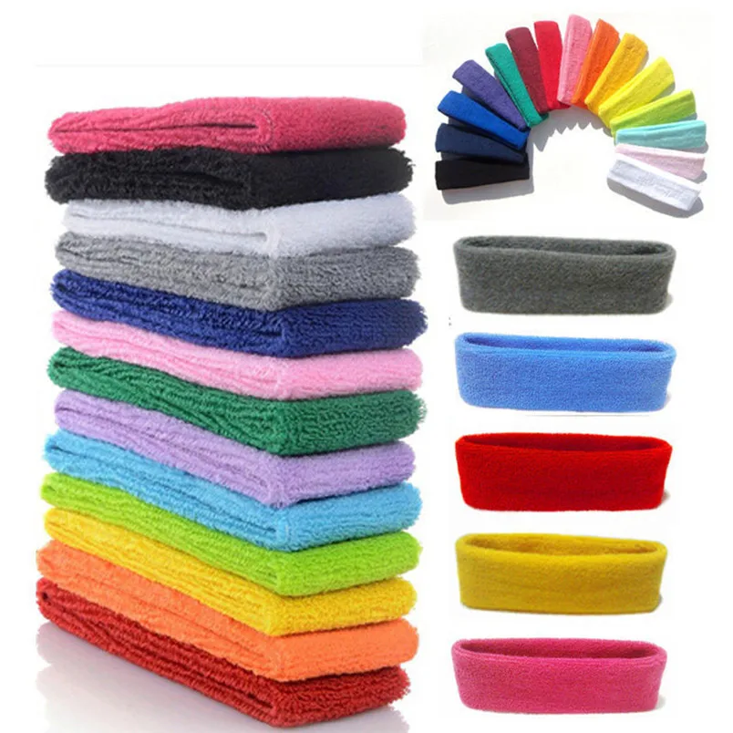 1pc high quality WomenMen Cotton Sweat Sweatband Headband Yoga Gym Stretch Head Band For Sport Sweatband #3n19 (17)