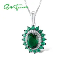 SANTUZZA, Серебряный кулон для женщин, чистый 925 пробы, серебро, роскошный сверкающий Овальный зеленый шпинель, трендовые вечерние подвески, хорошее ювелирное изделие