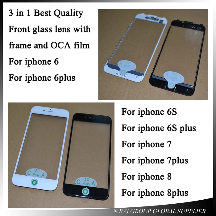 

2pcs/lot AAA+ Cold Press Replacement LCD Front Touch Screen Glass Outer Lens with frame OCA film for iphone 8 7 6 6s plus
