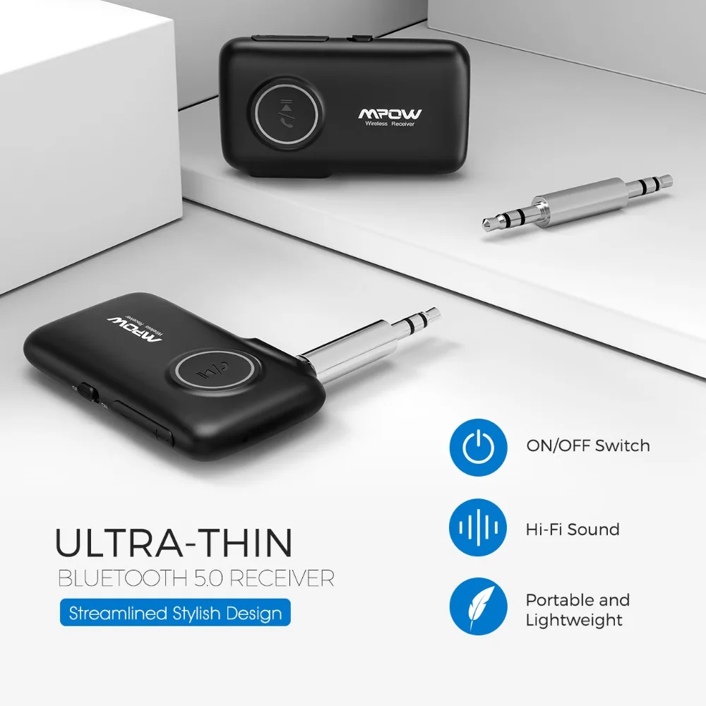 Mpow обновленный V5.0 Bluetooth приемник автомобильный адаптер с временем