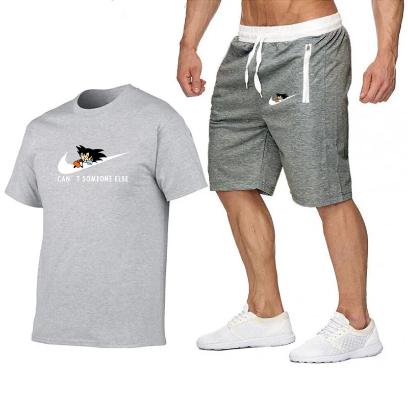 

2019 Newest design Cotton Funny T Shirts O-Neck T-shirt +Shorts Suit Men Fashion Dragon Ball Goku Print T shirt Casual Men's Set