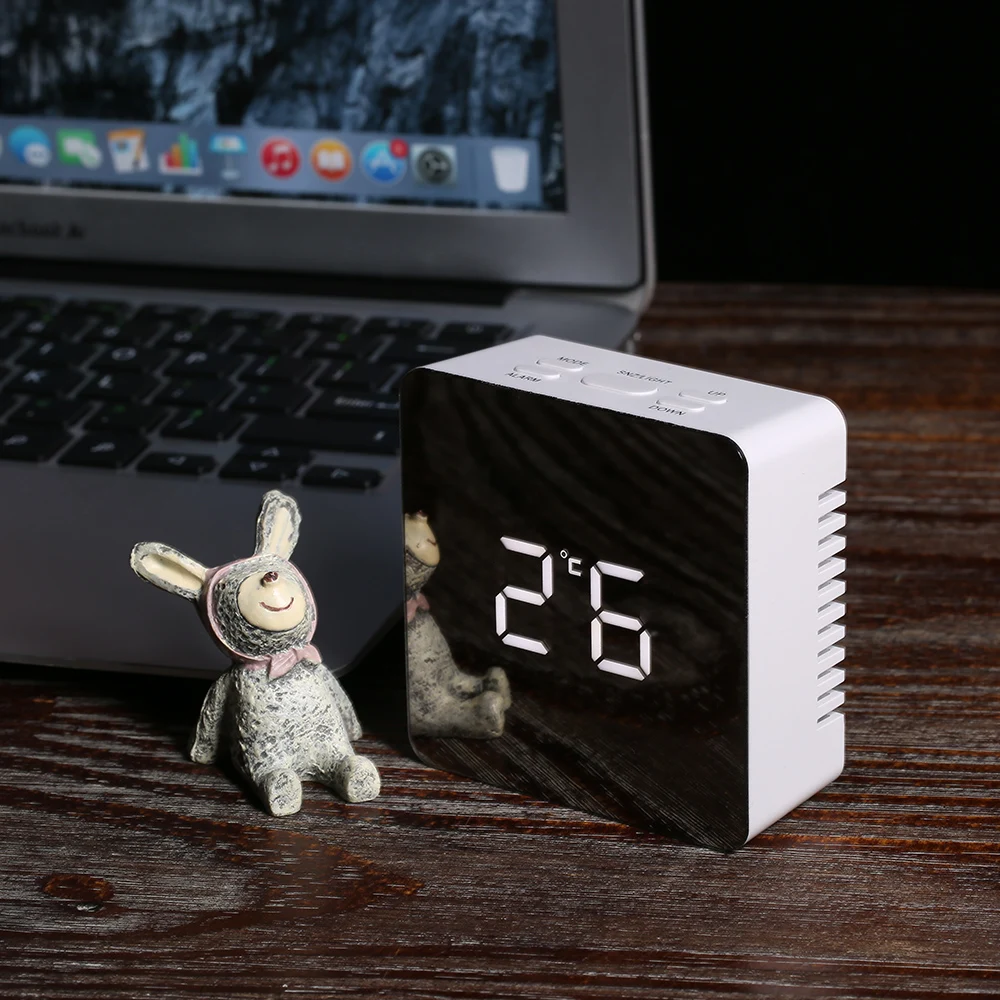 

Digital Alarm Clock LED Mirror Clock 12H/24H Alarm and Snooze Function Indoor Thermometer Desktop Clock Digital Table Clocks