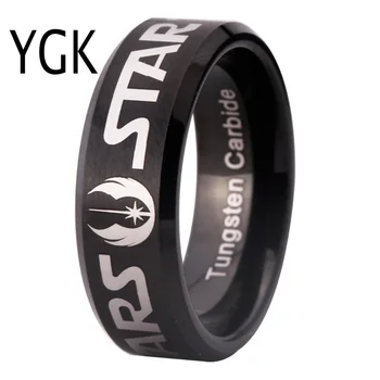 

Free Shipping YGK JEWELRY Hot Sales 8MM Satin Black Beveled Star Wars Design Men's Comfort Tungsten Wedding Ring