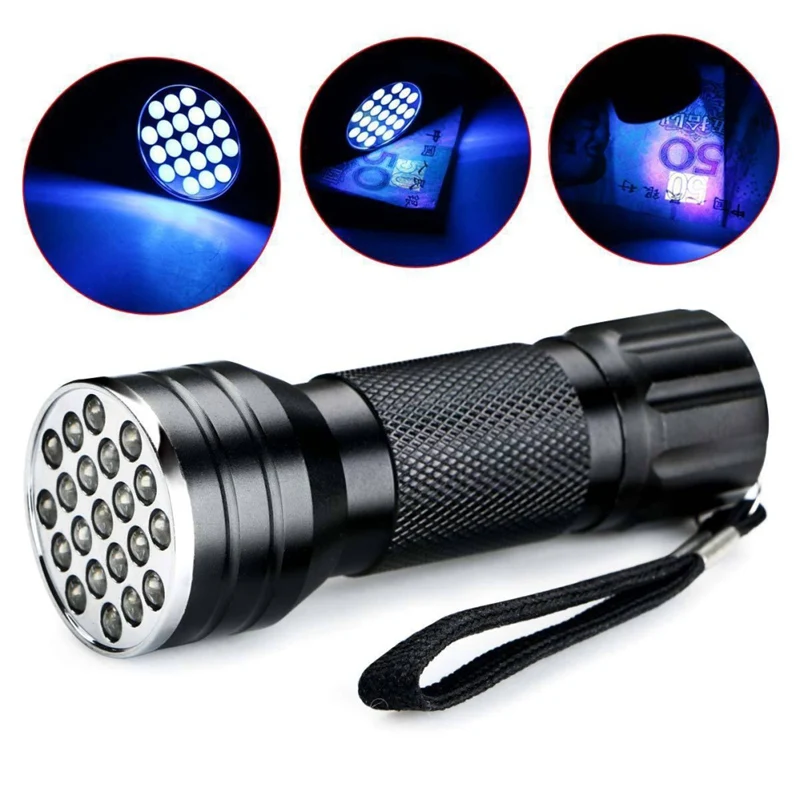 21 LED الأشعة فوق البنفسجية مصباح يدوي 395nm البنفسجي جدا الشعلة التفتيش Blacklight في الهواء الطلق مصباح يدوي محمول مصباح شعلة مصباح أداة خارجية