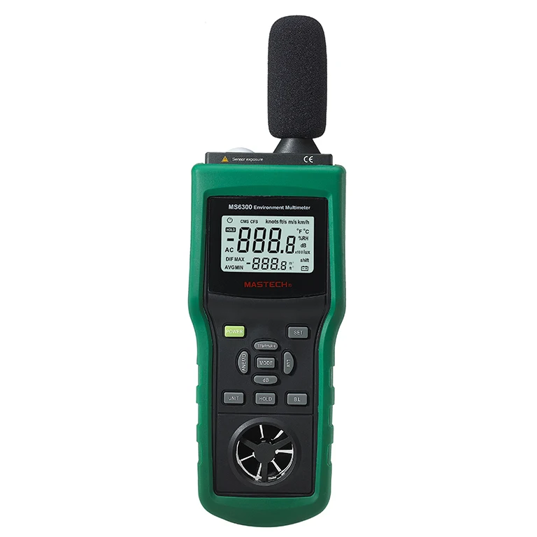 

MASTECH MS6300 Digital Multifunction Environment Meter Temperature Humidity Sound Level Air Flow Meter illuminometer Anemometer