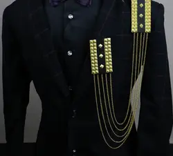 Бесплатная доставка Модные мужские королевские корейские Роскошные темперамент металлические значки кисточка брошь кисточка цепь