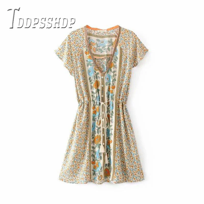 

2019 Summer Short Women Dress Tassel Decor Refreshing Female Dresses