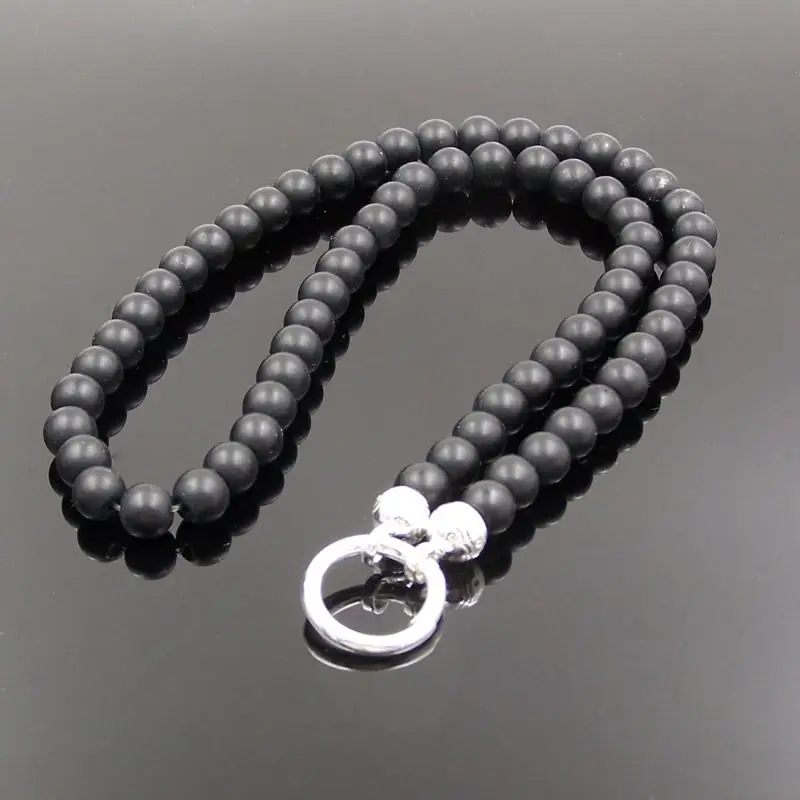 

8mm Natural Stone Obsidian Matt Beads Necklaces with Circle Clasp Fit Pendants, Most Fashion Jewelry Bead Necklace for Women