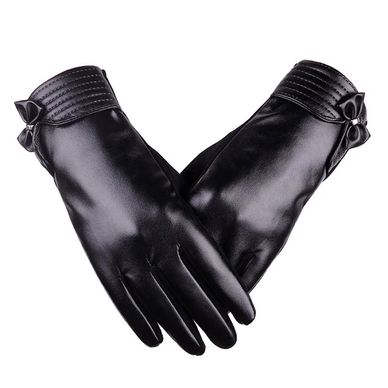 FURART autumn and winter warm leather gloves embroidered butterfly