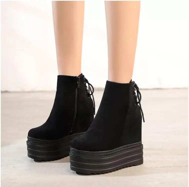 

2019 new autumn and winter slope with increased thick platform boots waterproof platform high heel platform short boots