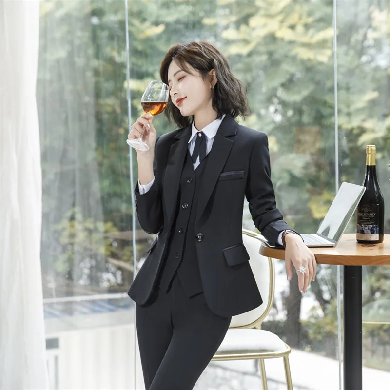 IZICFLY Spring Black Blazer Feminino Female Uniform Business Suits with Trouser Elegant Slim Office Suits for Women Clothing 4XL