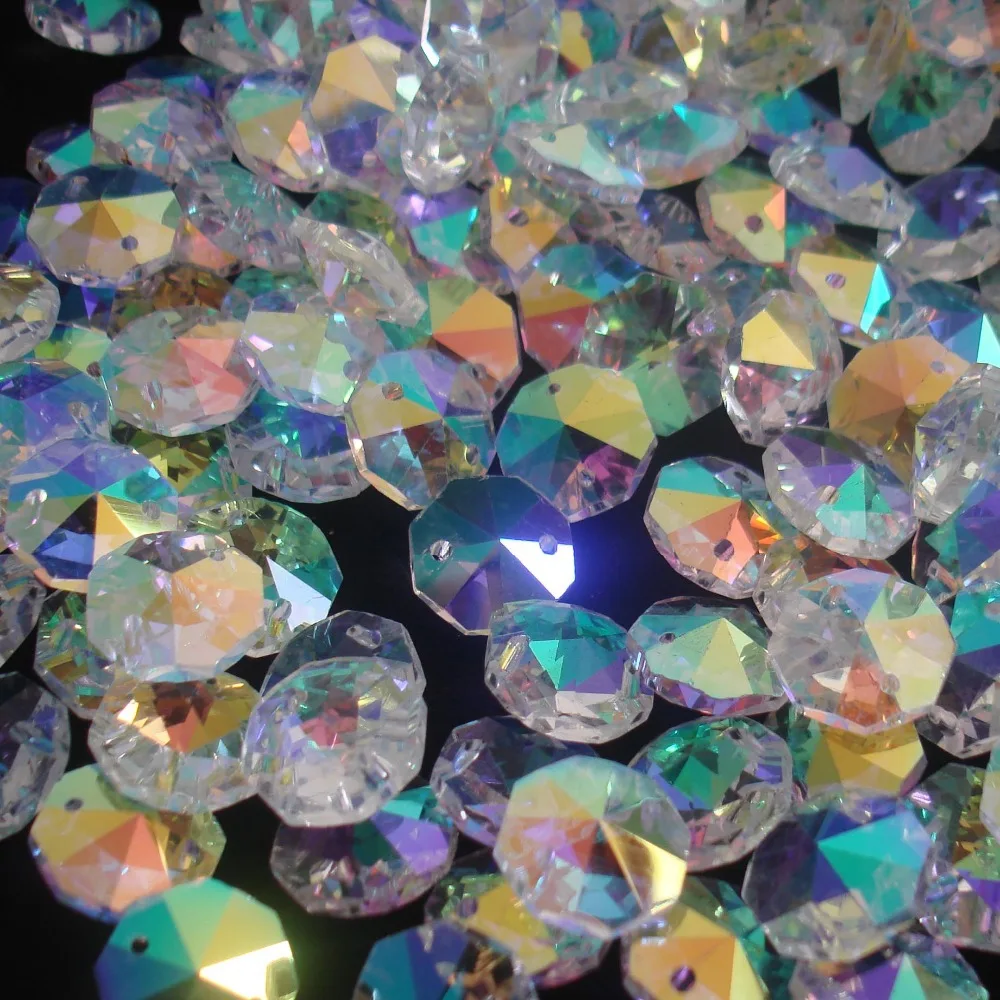 

1000pcs/lot crystal AB 14mm de cristal beads in 2 holes for wedding & ball garland strand free shipping.