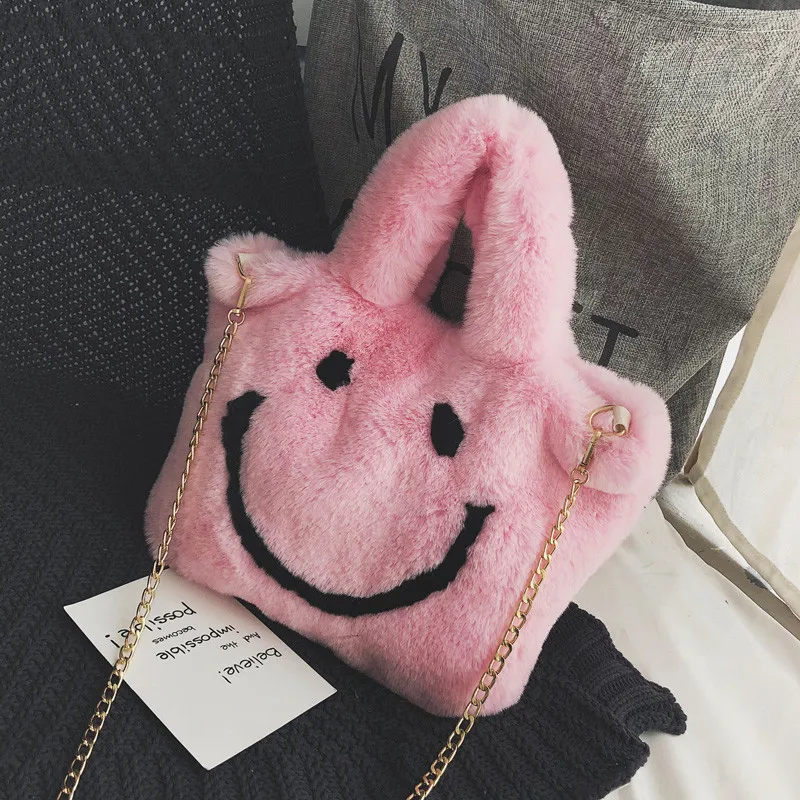 Плюшевая Сумка тоут Smiley 2018 зимняя новая теплая женская сумка из искусственного