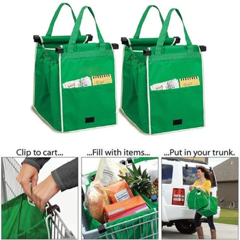 

2PCS Storage Bags Foldable Tote Handbag Reusable Trolley Clip To Cart Grocery Shopping