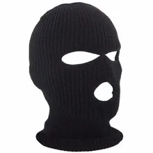 Лыжная маска с 3 отверстиями, Балаклава, черная вязаная шапка, лицевая защита, шапочка, зимняя теплая шапка